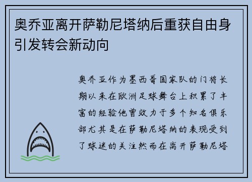 奥乔亚离开萨勒尼塔纳后重获自由身引发转会新动向